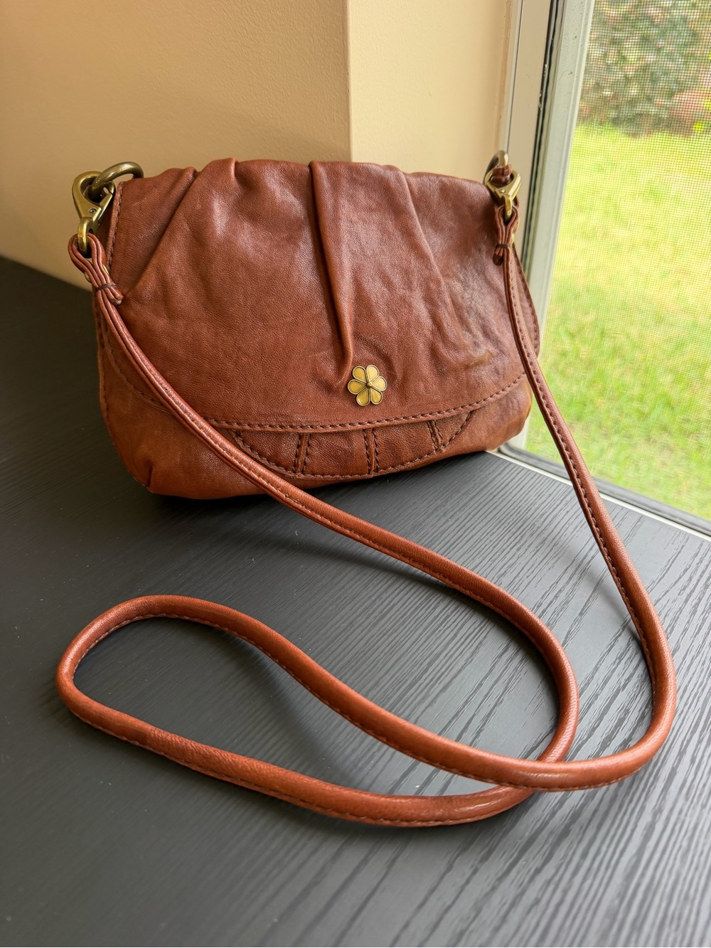 Lucky Brand Cognac Lambskin Leather Crossbody Bag